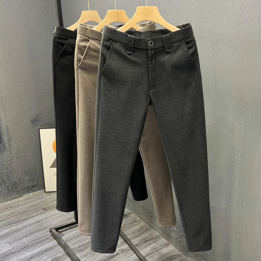 韩版西裤男秋冬季男士简约商务休闲裤加厚长裤修身正装小直筒裤子