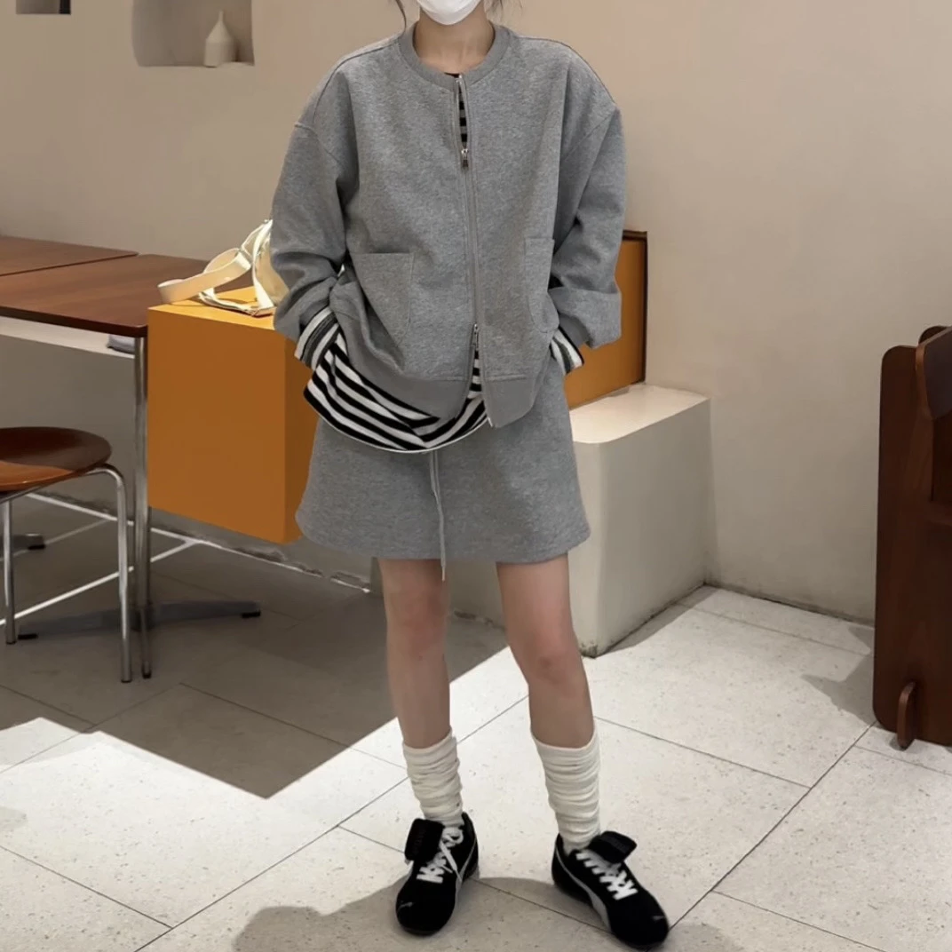 贩卖休闲～韩系百搭夹克外套短裙套装