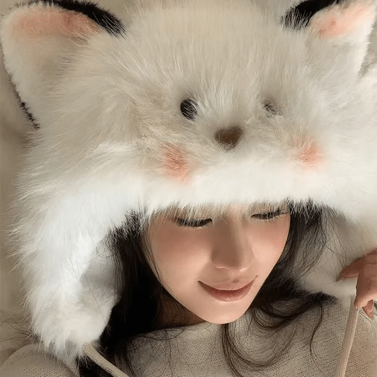 【喵喵】加厚毛绒腮红小猫秋冬款可爱立体耳朵保暖抗寒显脸小帽子