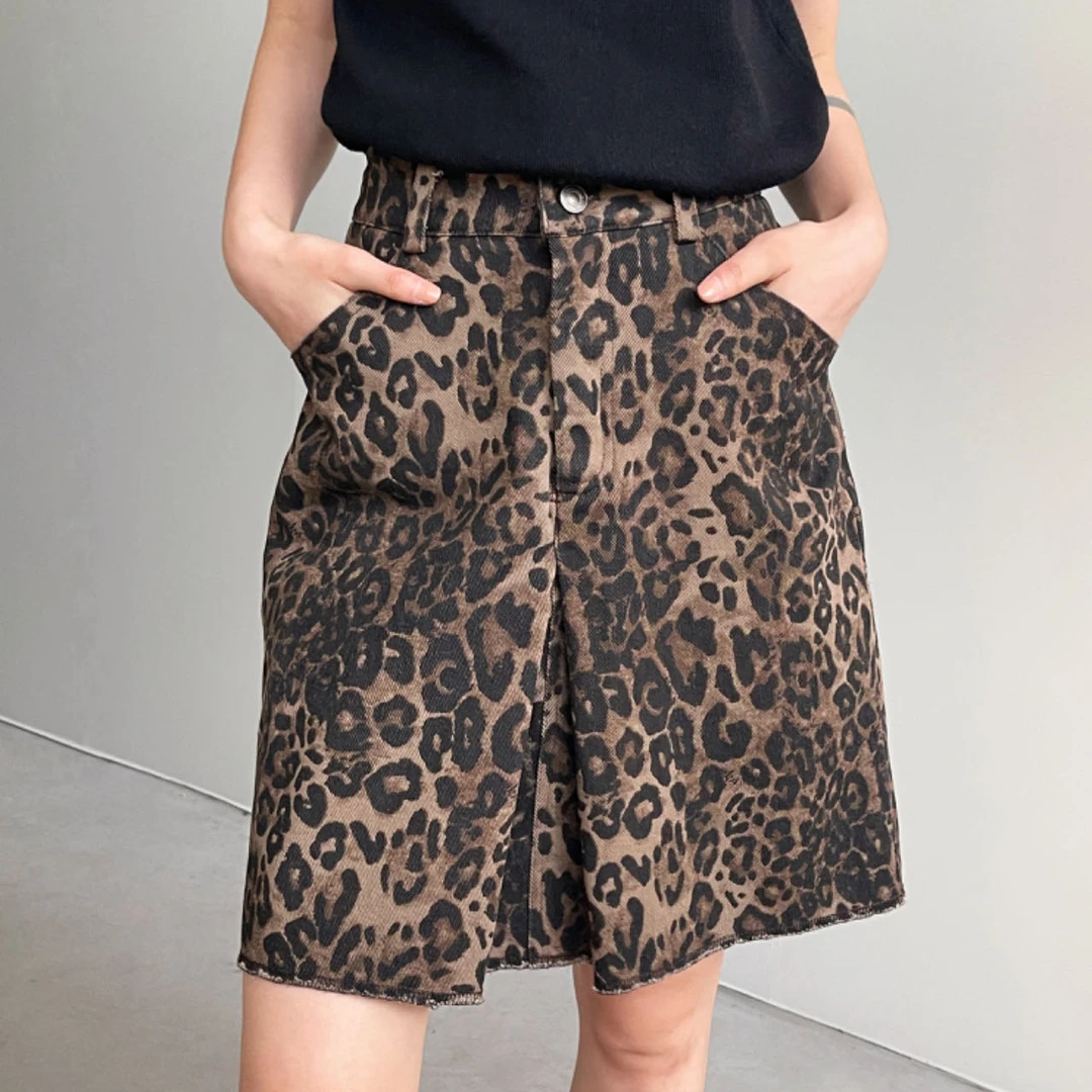 【福福No！No！ No】 美式复古豹纹直筒半身裙  66671