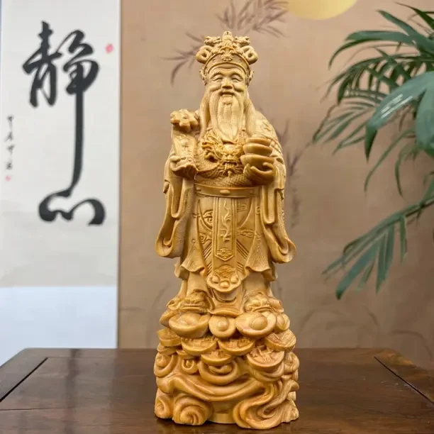 崖柏木如意财神爷高20cm工艺品摆件创意根雕摆件家居中式客厅摆件