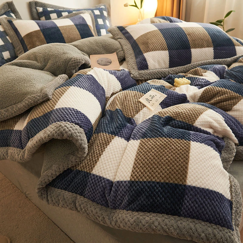 加厚双面牛奶绒四件套学生宿舍冬季加绒床上套件法兰珊瑚绒被套