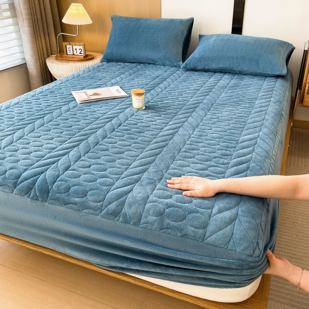 冬季牛奶绒床笠单件珊瑚绒夹棉床罩床垫保护套加绒保暖加厚床单