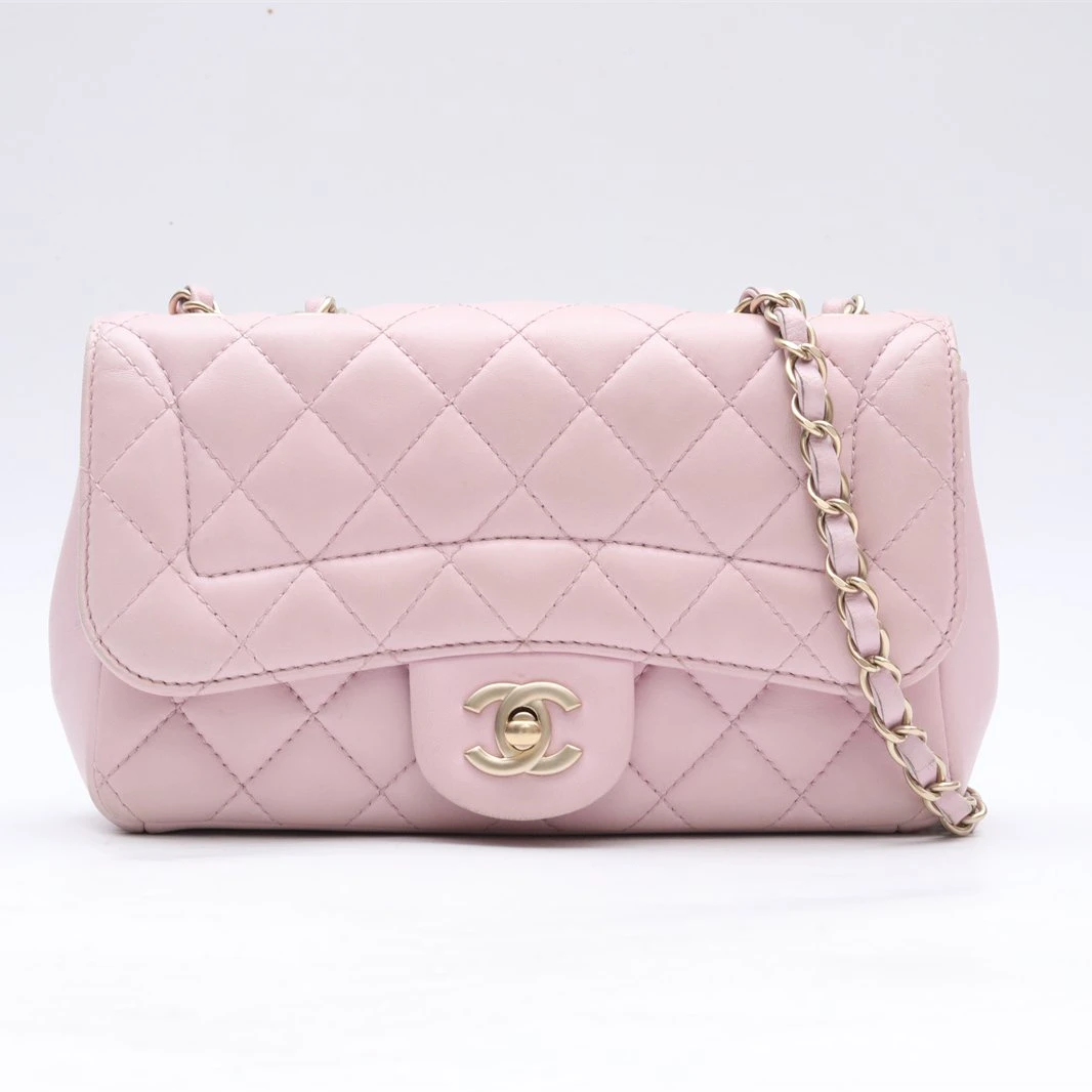 99新 Chanel/香奈儿 449244CF 口盖包 粉紫色 21开 粉紫色 皮革S