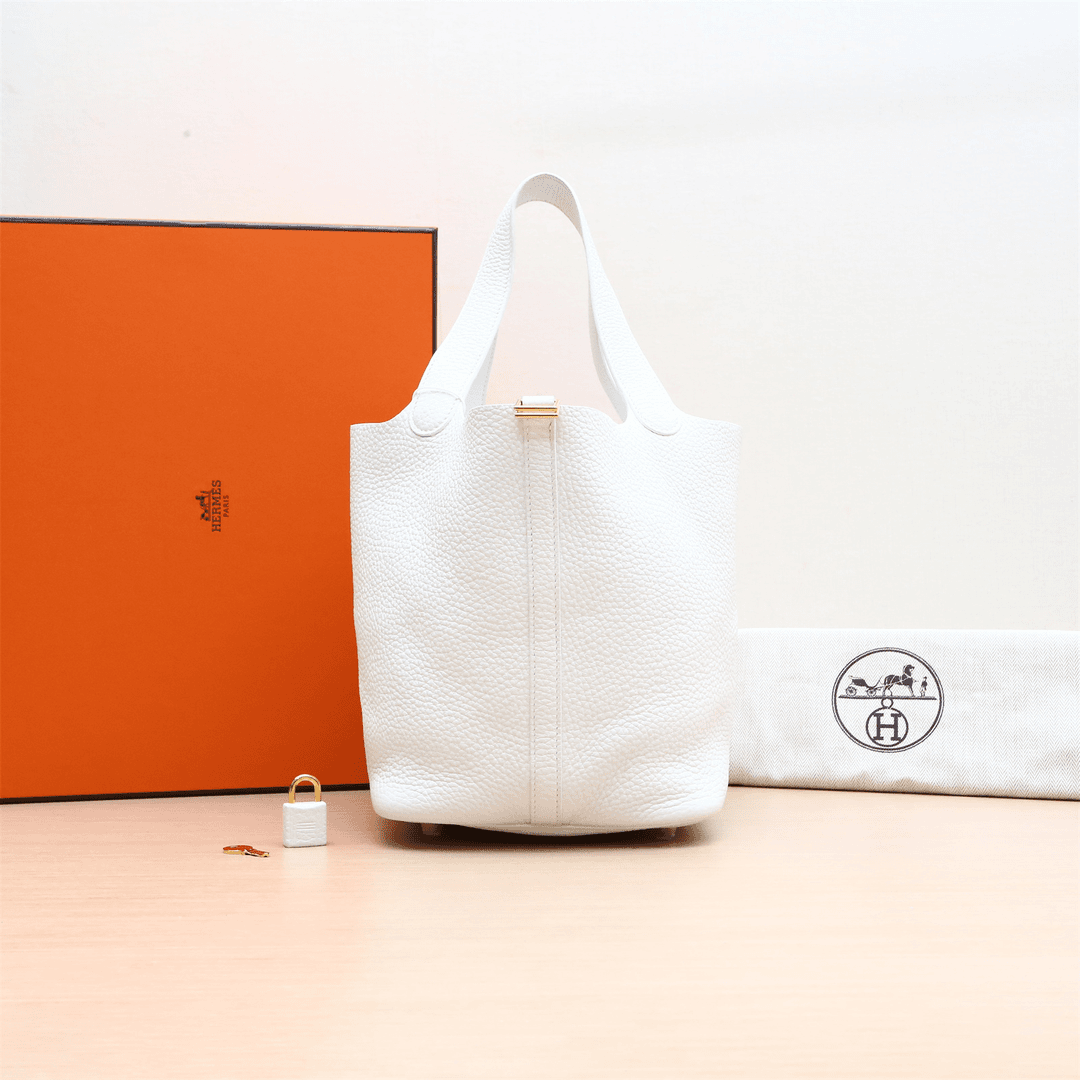 99新 Hermes/爱马仕 小花双双 829209 22 菜篮子 奶昔白 TC皮 D刻