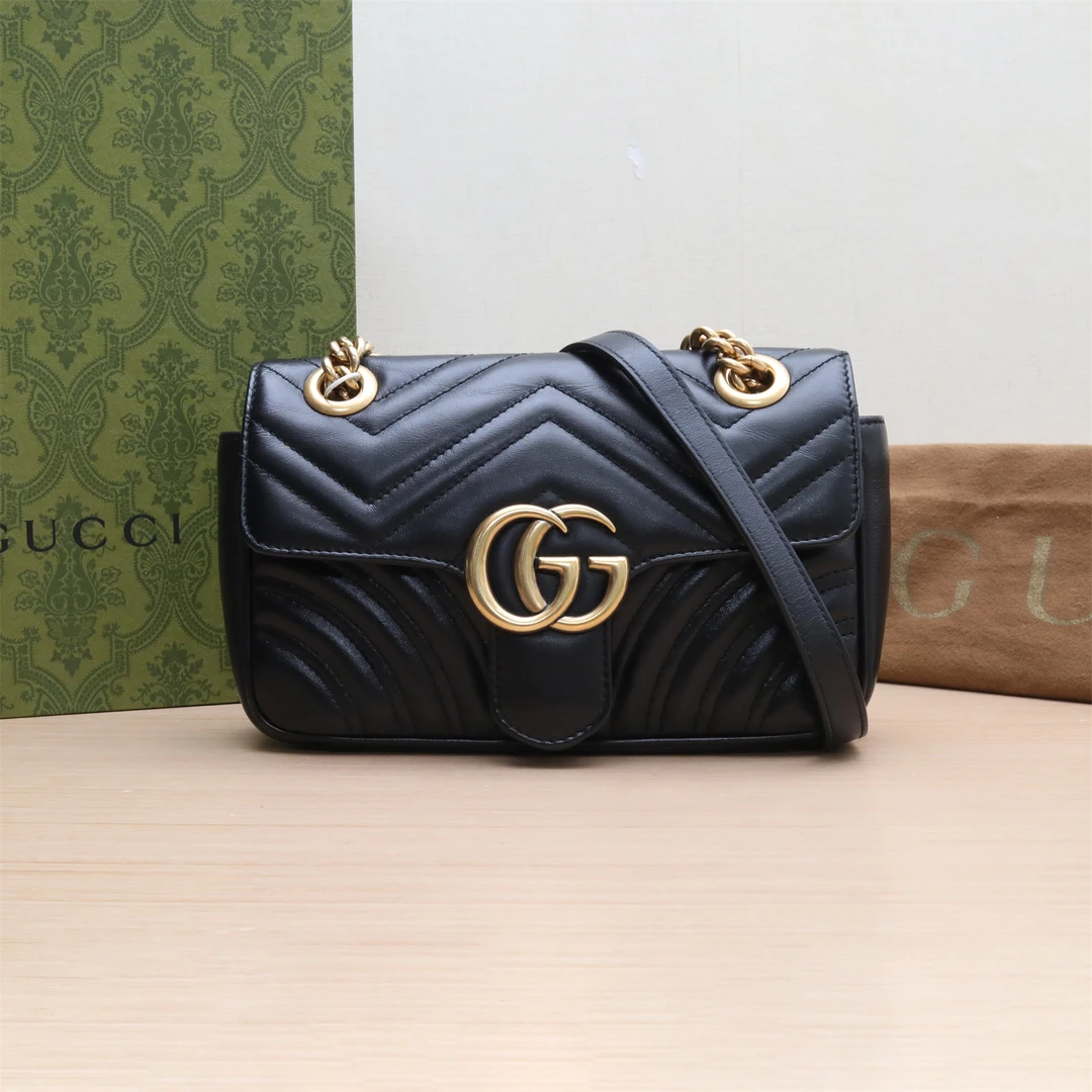 95新 GUCCI/古驰 小花双双 P224622480 Marmont 肩背包 Mini 黑色