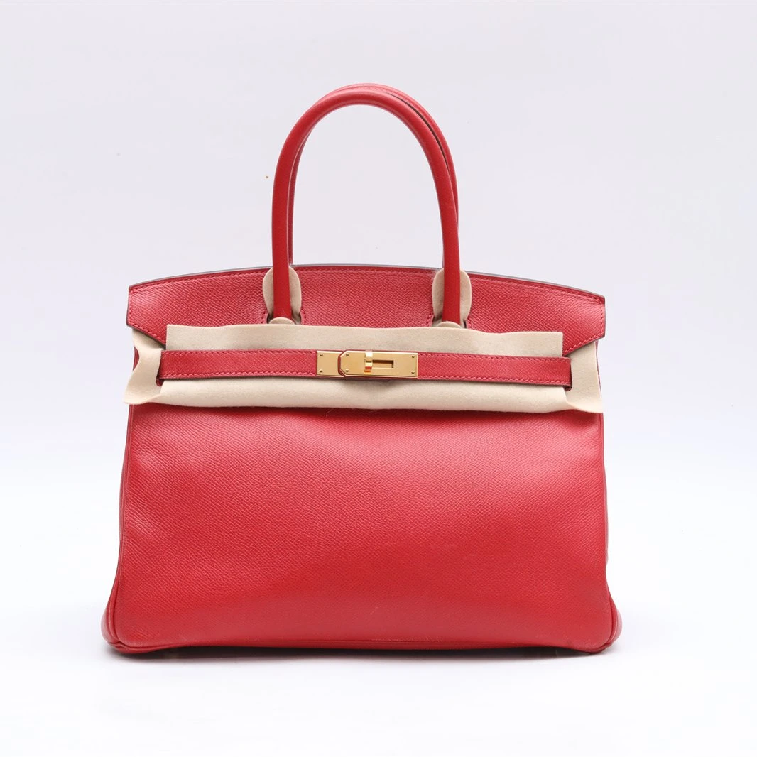 99新 Hermes/爱马仕 小花双双 143011 Birkin 30 Q5红 Ep皮 框R包