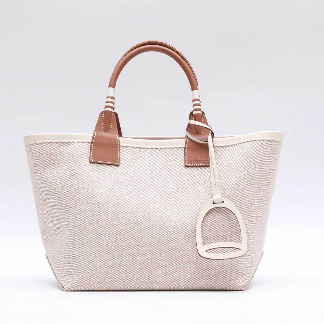 99新 Hermes/爱马仕 930098爱马仕 托特包 B刻 10奶昔白 帆布