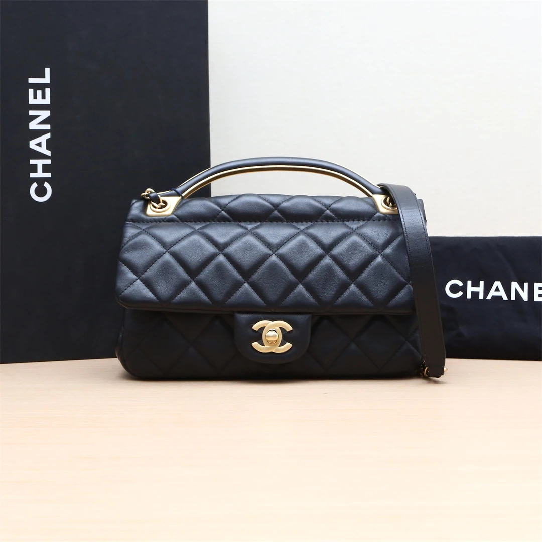 99新 Chanel/香奈儿 347379香奈儿 衣架包 黑金 芯片开