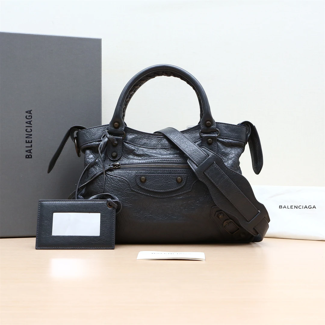 95新 Balenciaga/巴黎世家 小花姑姑P234448616 机车包 灰色