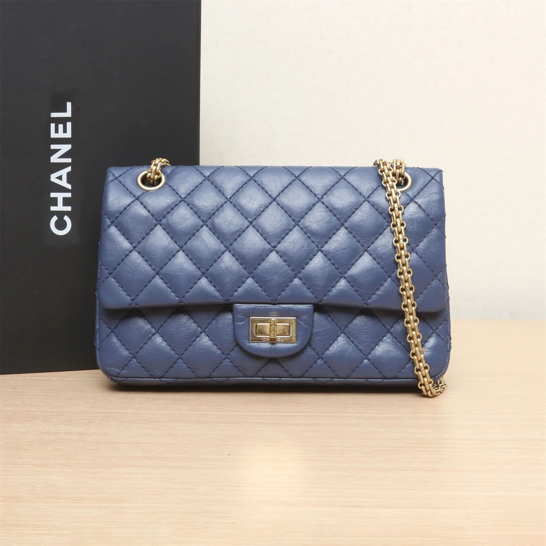 95新 Chanel/香奈儿 活动双双 2.55 口盖包 小号 蓝色 23开