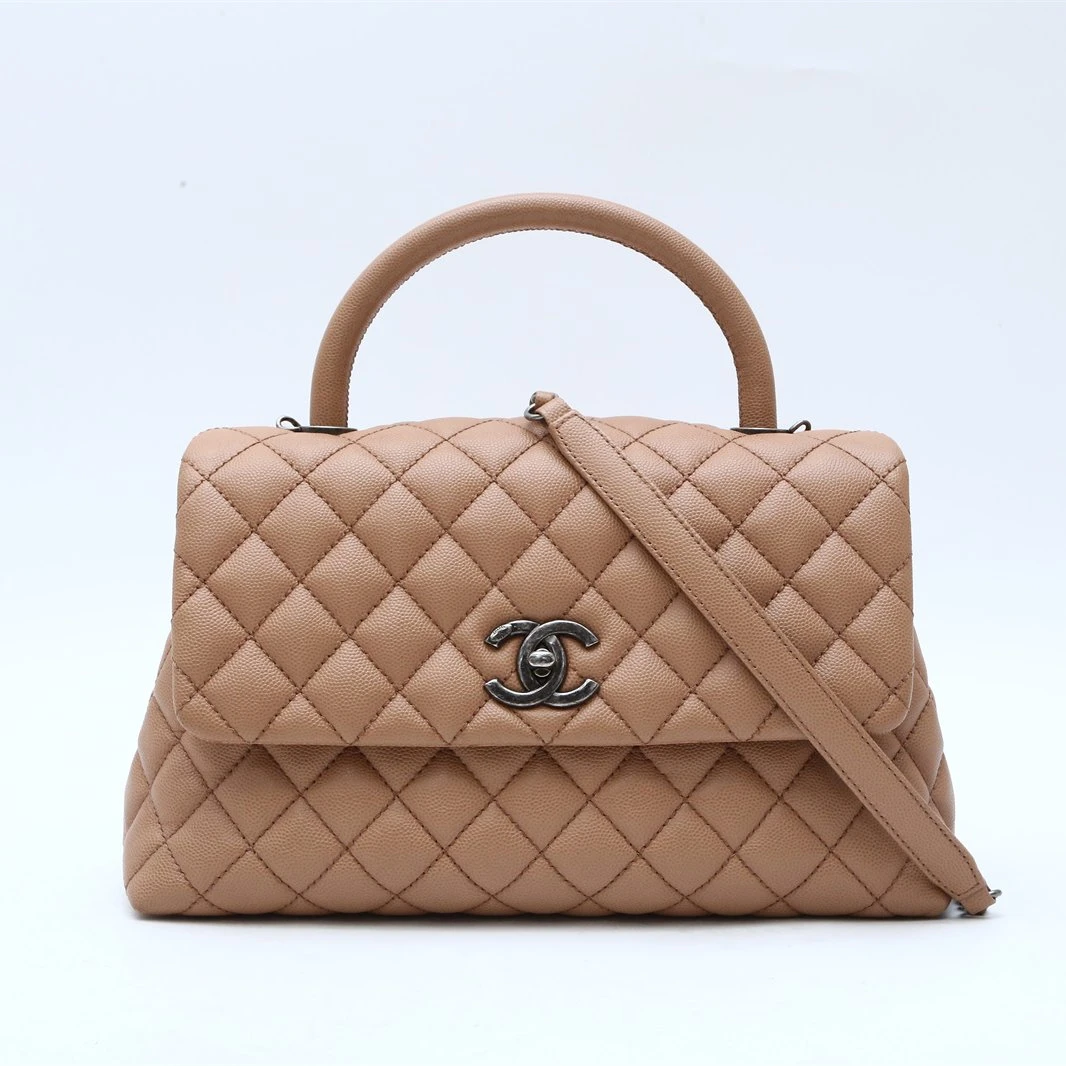 99新 Chanel/香奈儿 小花双双 449724coco handle中号米色 单肩包