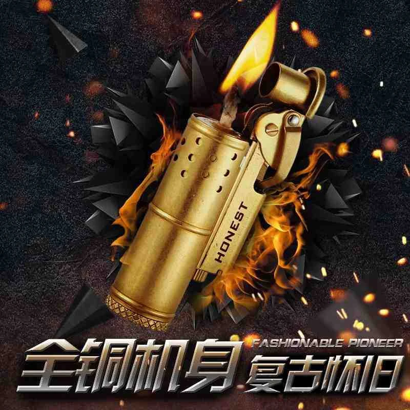 HONEST/百诚BNC005复古砂轮磕头煤油打火机经典怀旧防风战壕火机