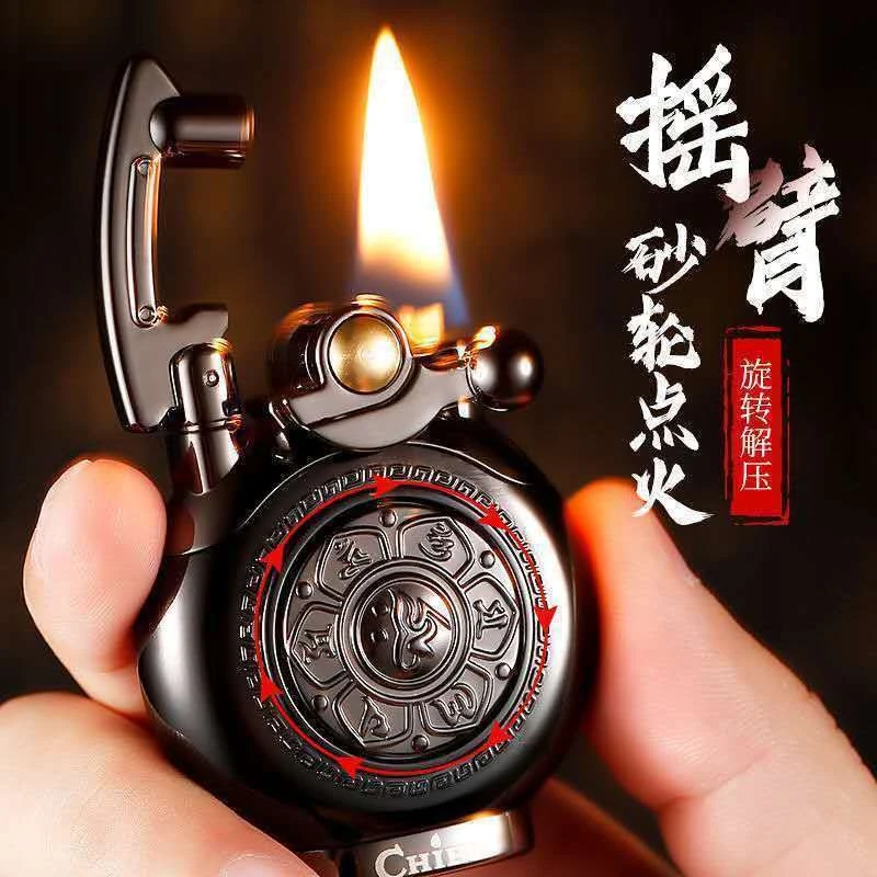 国潮新品煤摇臂煤油火机复古个性旋转创意六字真言男士解压高端礼