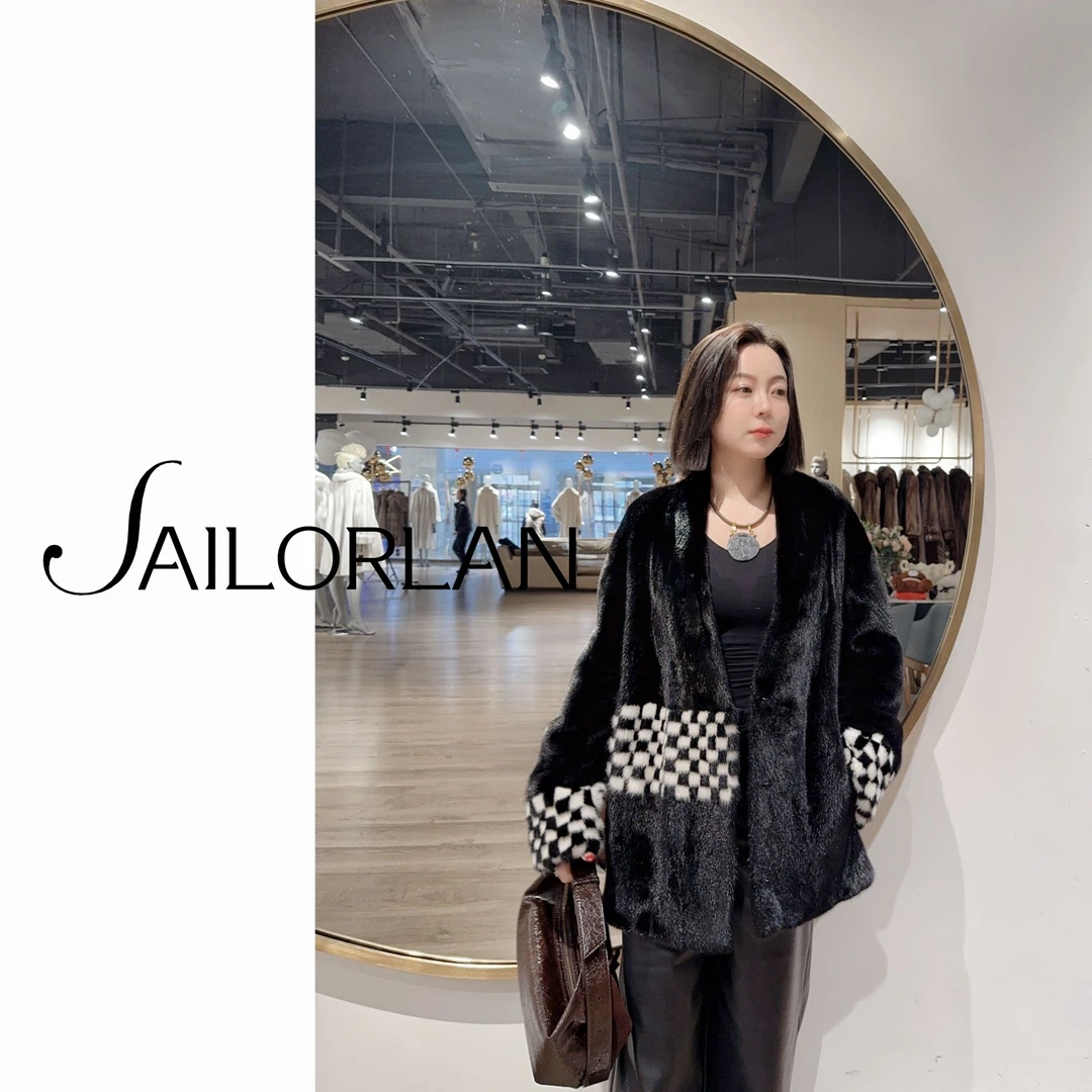 【塞罗兰】「闪耀」末领减龄洋气双排扣貂皮外套
