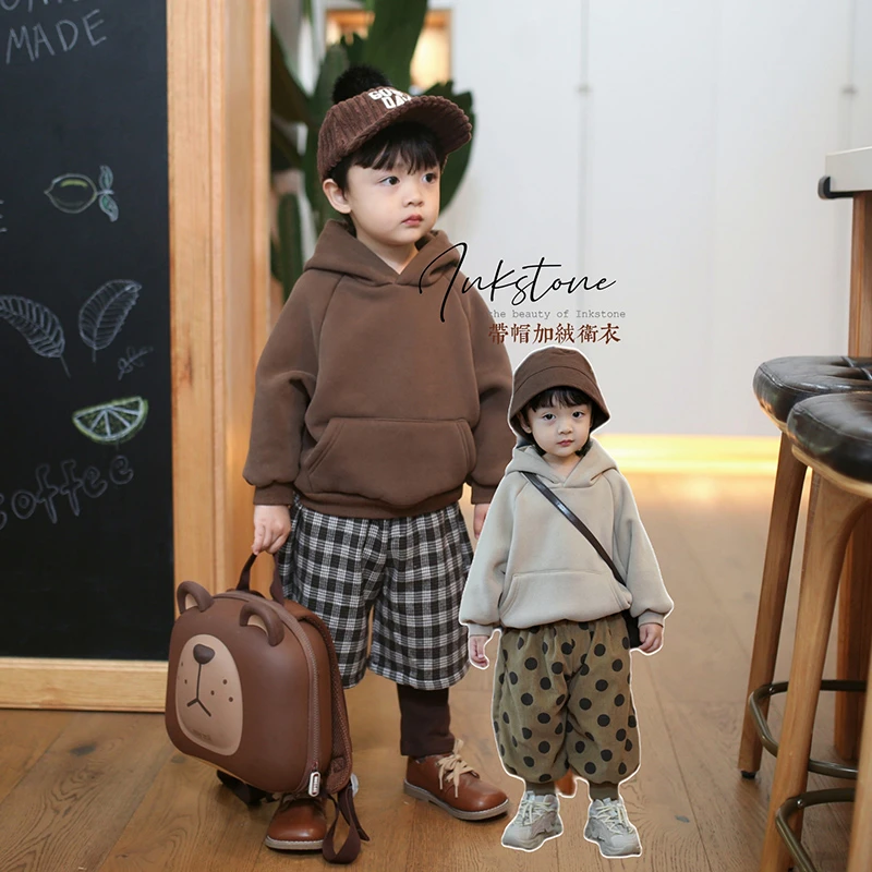 砚台家儿童秋冬男女童连帽卫衣加绒一体绒男孩加厚上衣AMY-22123