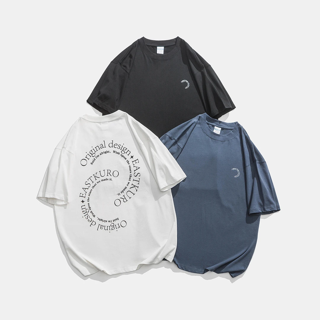 338夏季圆领短袖港风时尚短袖T恤休闲国潮情侣运动半袖印花ins