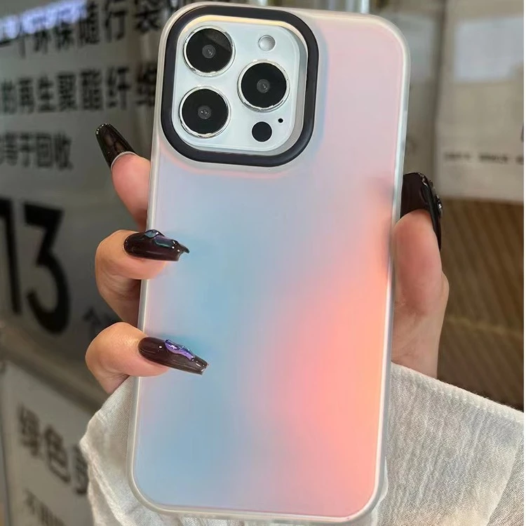 适用苹果iphone手机壳13promax网红15简约14渐变炫彩防摔镭射创意