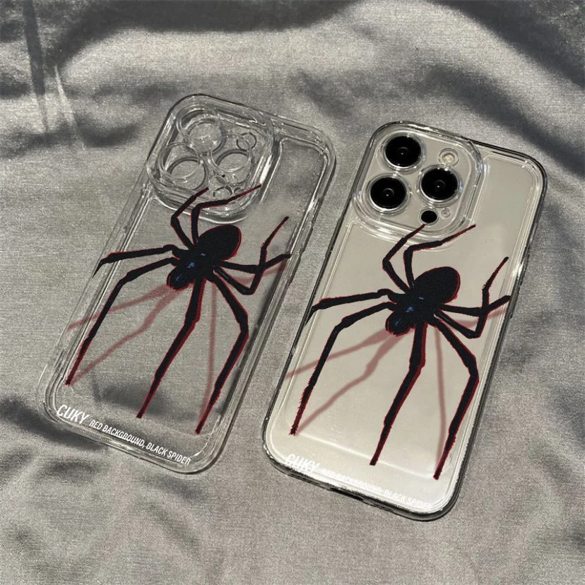 简约个性黑蜘蛛XR适用苹果13/14promax手机iphone11/12潮7/8p软套
