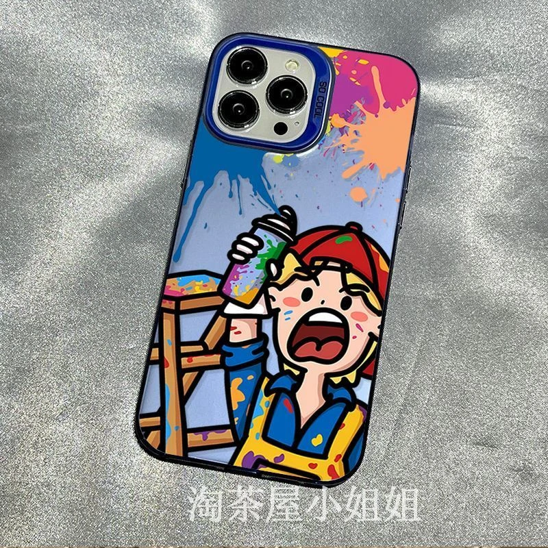 涂鸦情侣金属按键适用苹果14promax手机壳iphone13pro12/11磨砂15