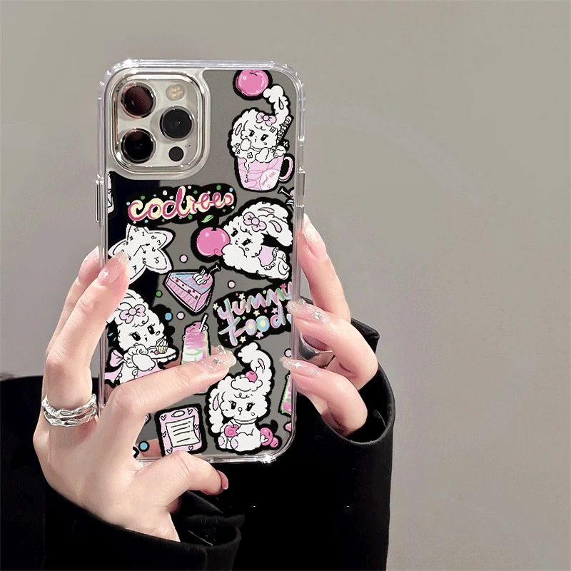 蛋糕兔子iphone15Promax镜面手机外壳14适用苹果13全包边12创意11