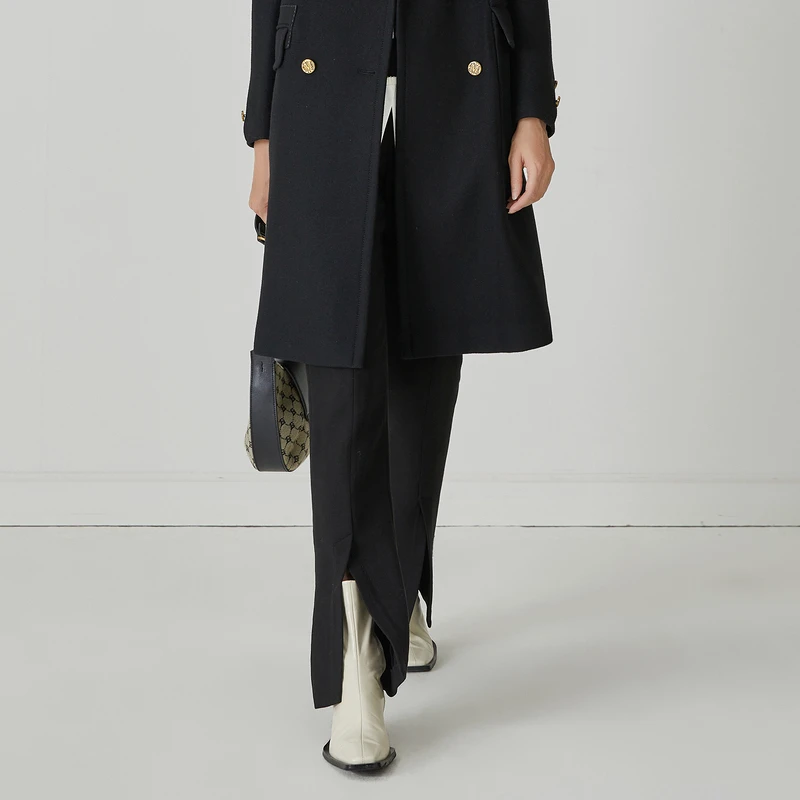 莱芙·艾迪儿时尚休闲双面宽松毛呢中长款秋冬长裤1W4K75141