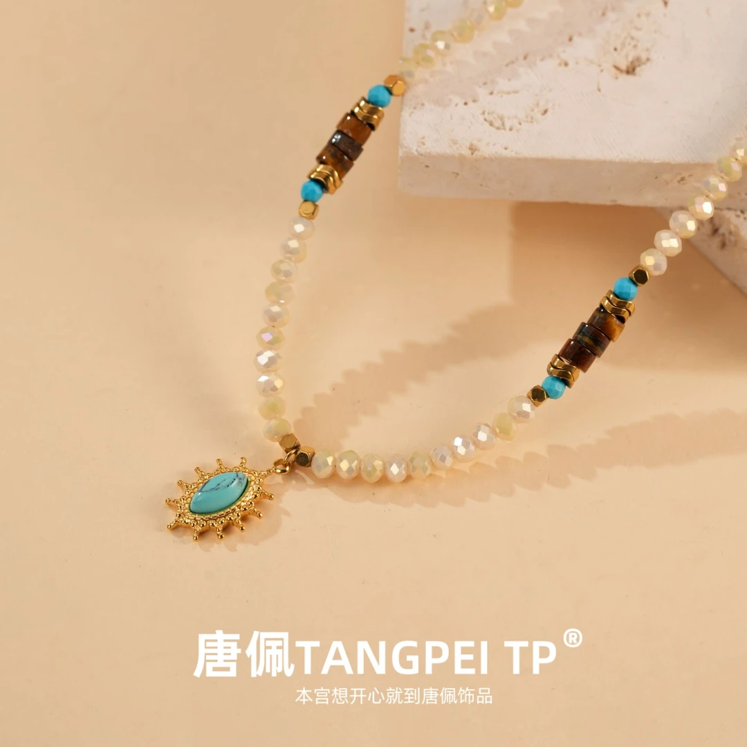 不锈钢亚克力项链 设计感光芒万丈项链太阳造型复古法式时尚饰品