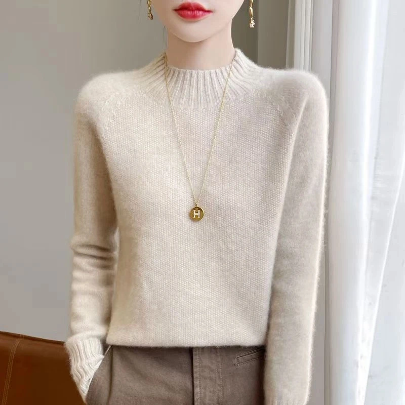 女士毛衣针织打底衫显瘦百搭羊绒宽松半高领秋冬季网红加厚