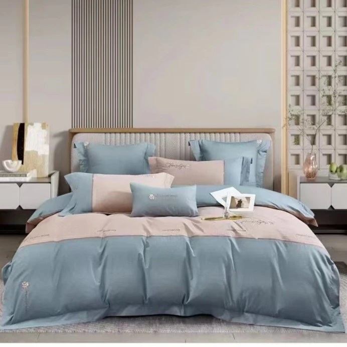 【直小妹】麦伦系列全棉磨毛超柔加厚轻奢简约纯色刺绣四件套