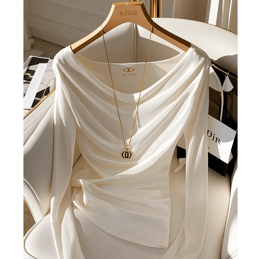 今年流行时尚爆款2025秋季新款荡领设计感小众独特别致长袖上衣女