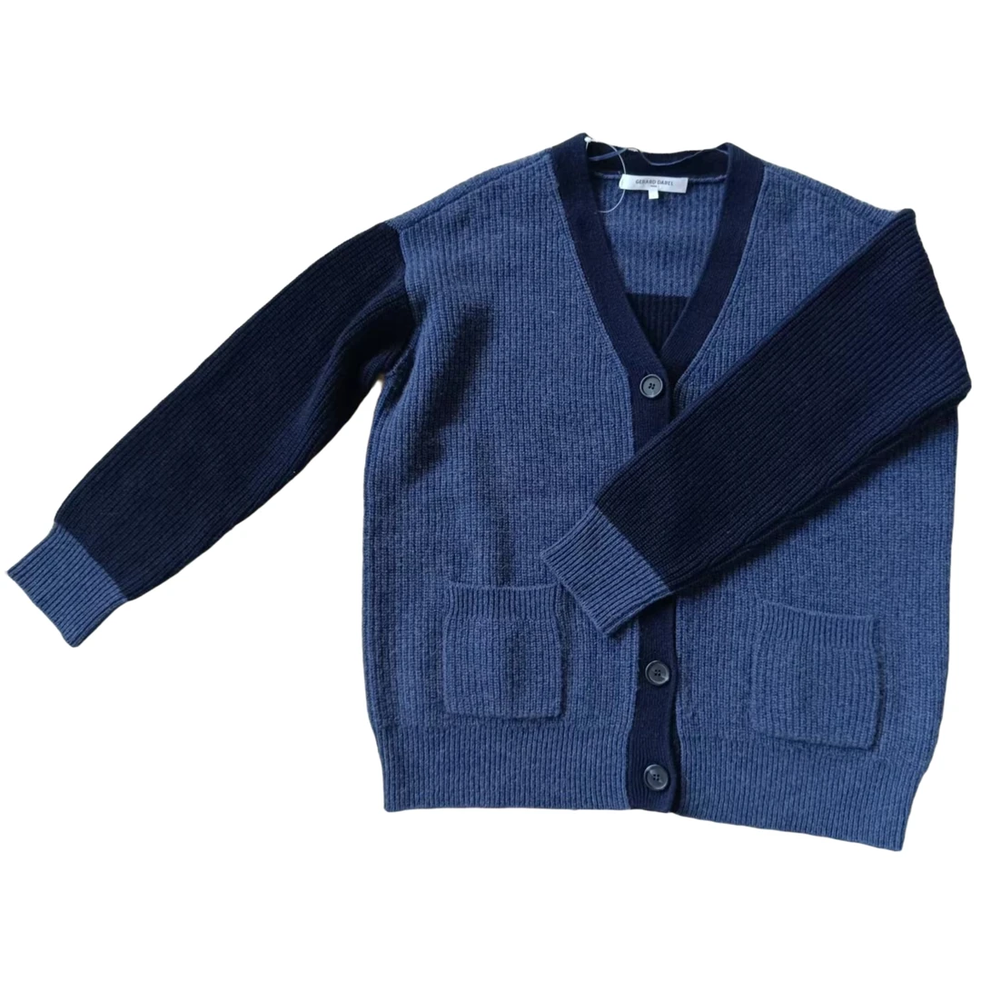 拼色加厚羊绒开衫外套