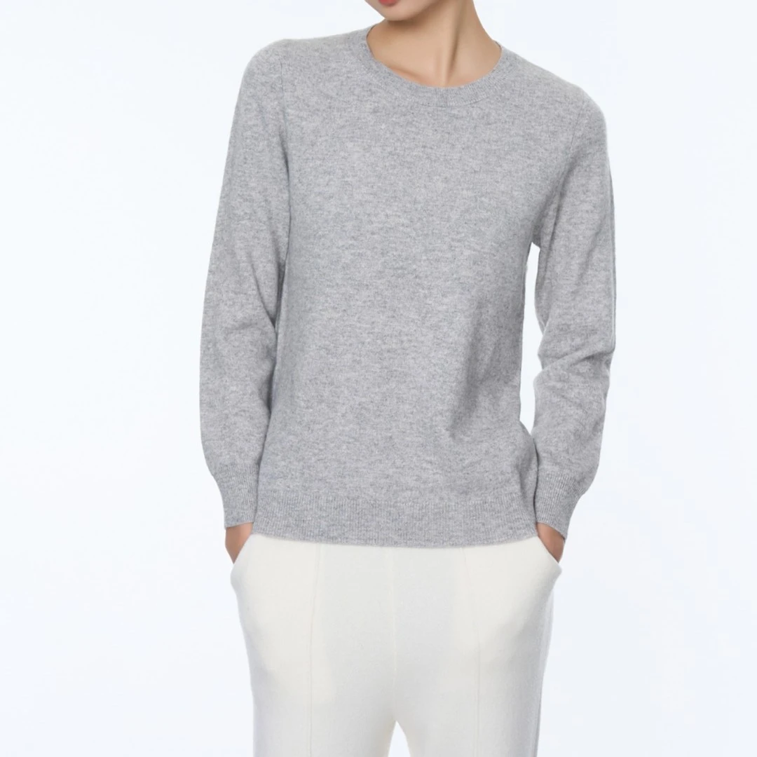 WANMU |【通勤必备女园19-C037】女圆领基础款100%山羊绒套头衫保暖