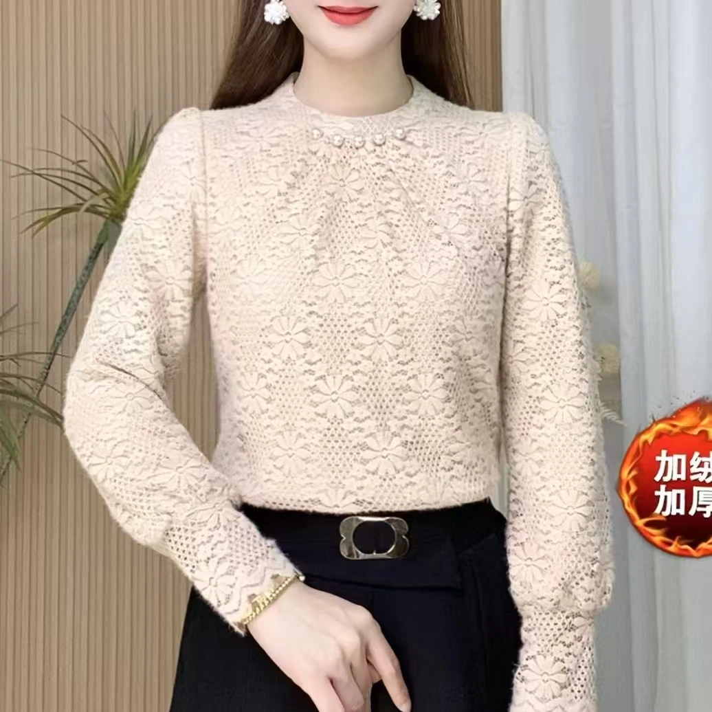 新款加绒加厚打底衫时尚洋气保暖上衣长袖衬衫女【3965】