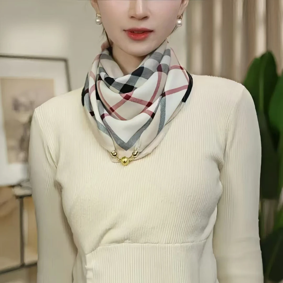 2024秋冬季新款保暖方巾磁吸扣三角丝巾棉围巾女洋气围脖气质百搭