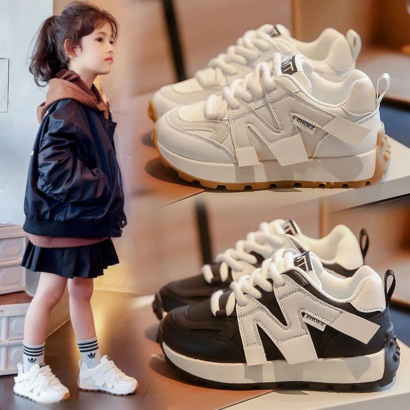 ABC女童老爹鞋2025春秋款爆款软皮百搭休闲鞋小男孩春季运动鞋