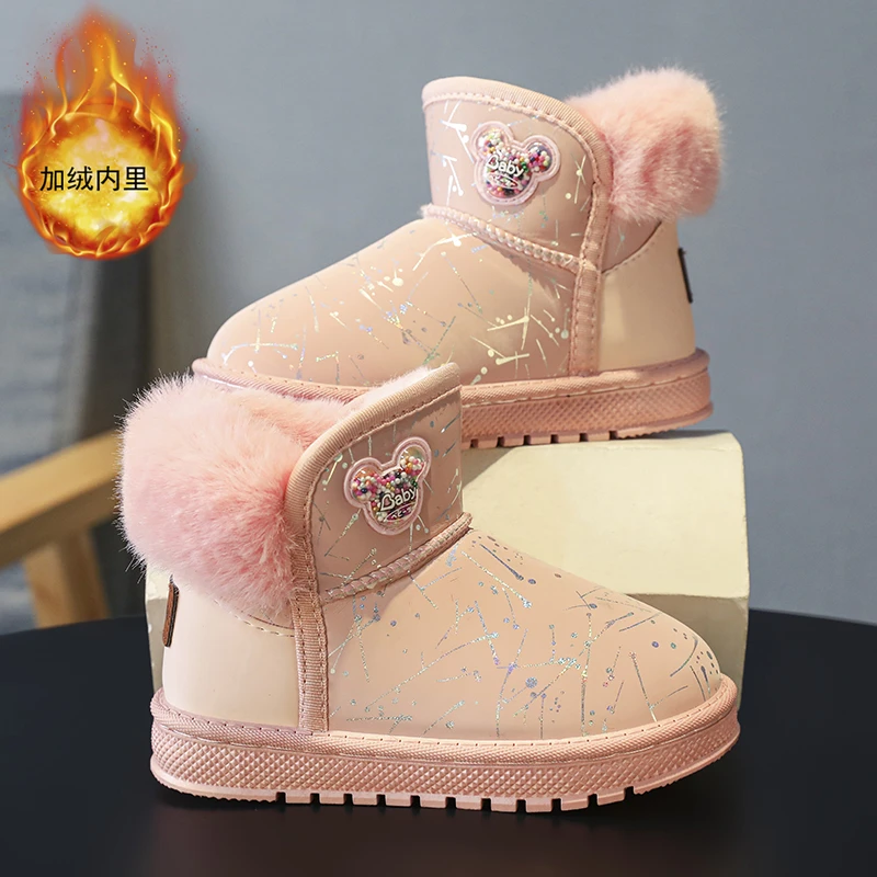 ABC儿童雪地靴冬季2025年新款防水防滑靴中大童加绒加厚女款棉鞋