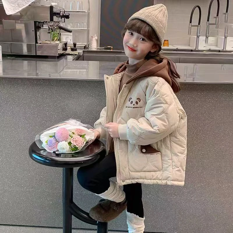 女童夹棉外套2024新款时尚洋气中大童秋冬款连帽加绒加厚保暖棉衣