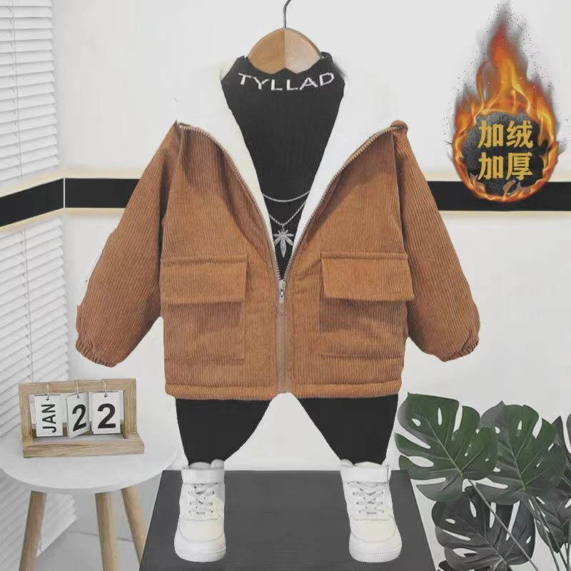 童装男童加绒派克棉服2024新款宝宝冬装洋气棉袄外套儿童加厚棉衣