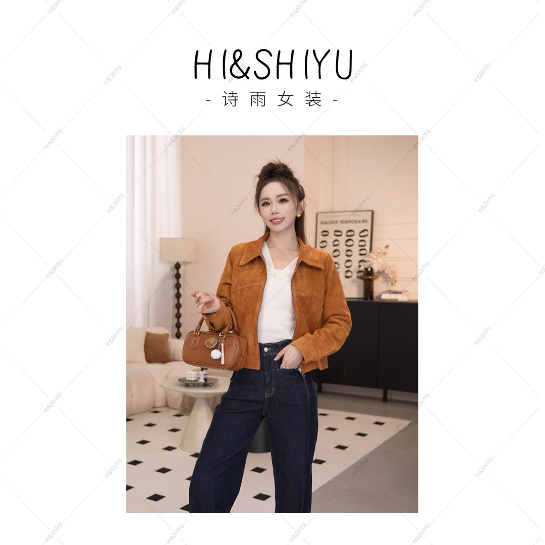 HISHIYU【伦敦旧梦】复古鹿皮绒外套女秋冬工装风夹克显瘦上衣63011