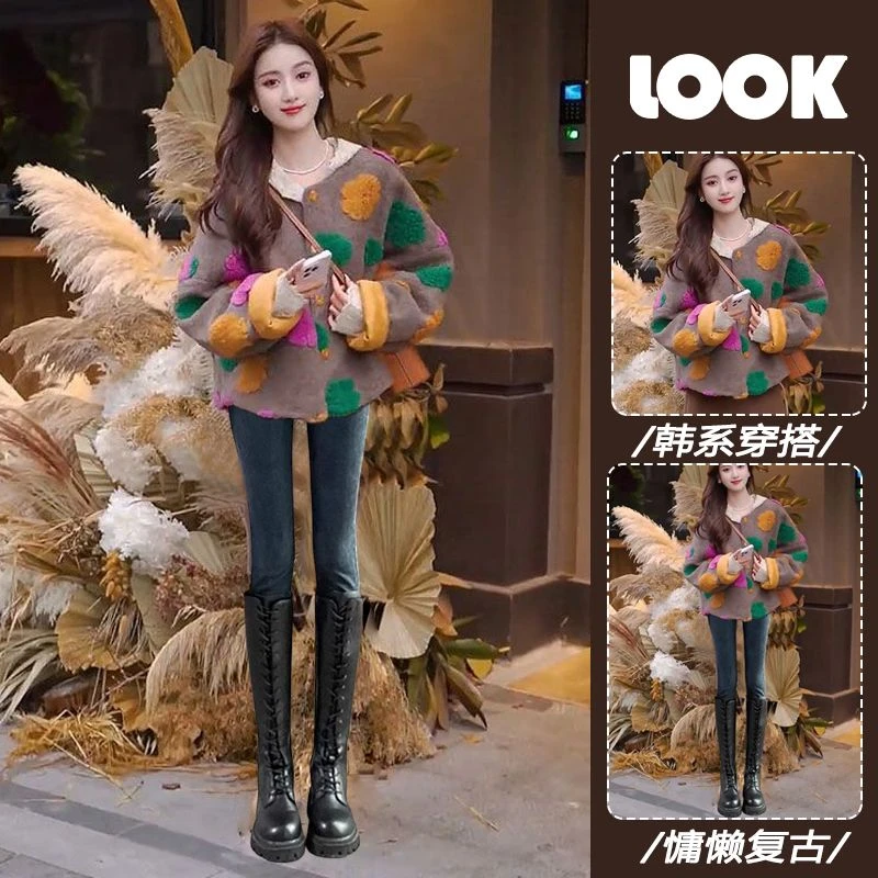 入冬一整套女2024年气质轻熟宽松外穿棉服带帽打底衫牛仔裤三件套