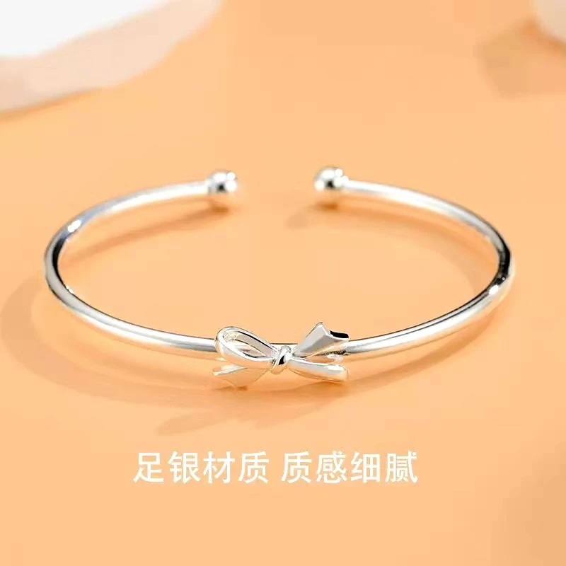 足银手镯 9999足银在逃公主蝴蝶结开口手镯