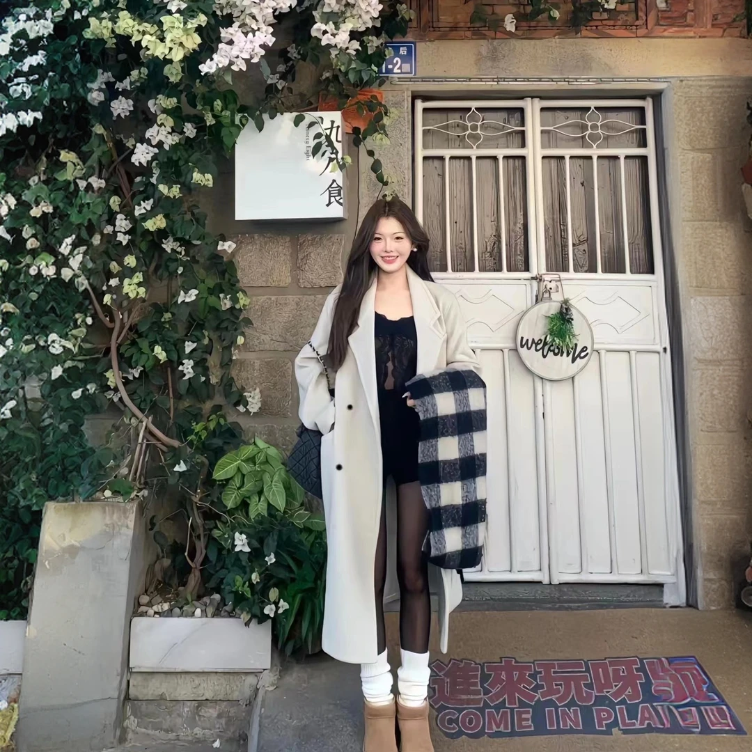 2025年冬新款过膝宽松显瘦廓形中长款毛呢外套