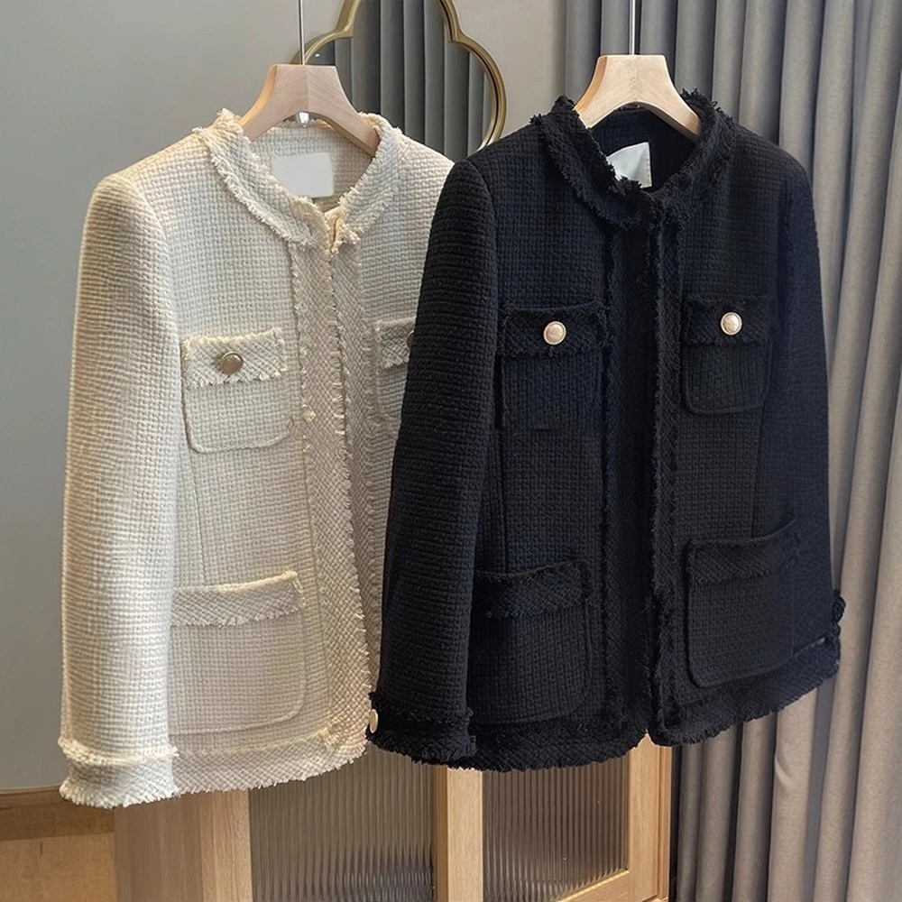欧货白色小香风粗花呢流苏短外套女2025秋季新款爆款法式工装夹克