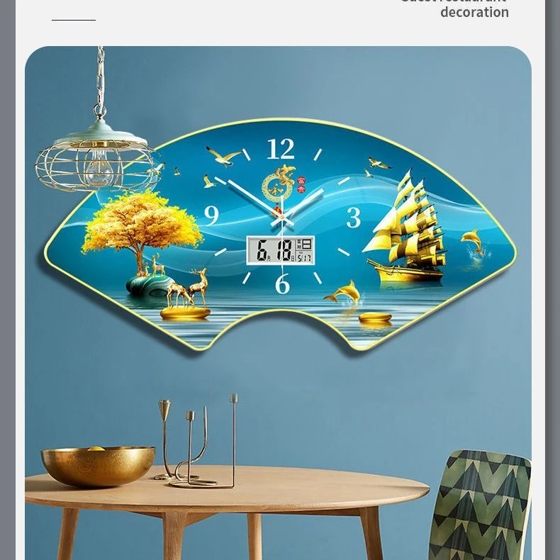 扇形石英钟表挂钟客厅万年历新款家用餐厅静音装饰画时钟