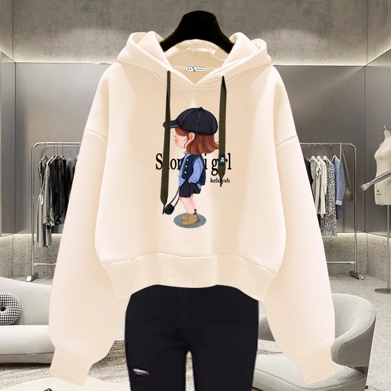 连帽卫衣女2025秋冬新款加绒加厚韩版宽松套头小个子短款上衣外套