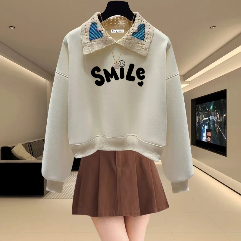 娃娃领卫衣女2025春秋冬新款加绒加厚宽松韩版套头小个子短款上衣