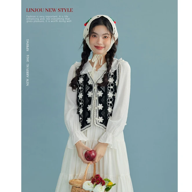 【LINJOU玲玖】“青青”断绣花设计感连衣裙复古气质13793