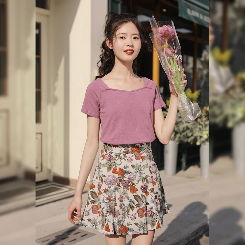 ‘’玲玖青青”油画半身裙女碎花中长款长裙高腰a字裙子55740