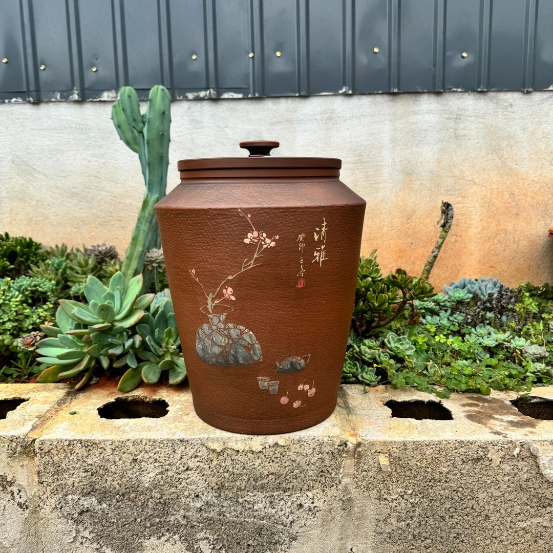 【滇匠】正宗云南建水紫陶锤纹阴刻阳填9饼357g茶叶罐防潮防湿