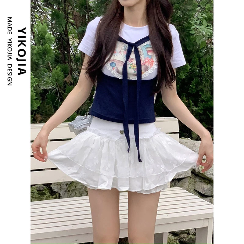 YIKOJIA蕾丝爱心半身裙